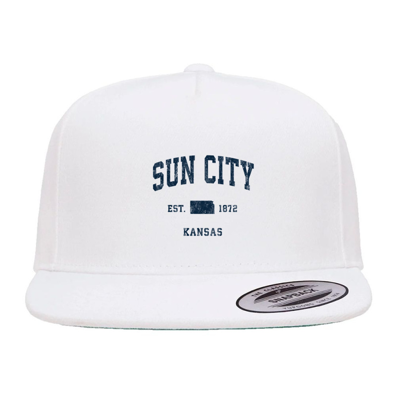 Sun City Kansas Ks Vintage Athletic Navy Sports Design Long Sleeve T S 5 Panel Snapback Cap | Artistshot