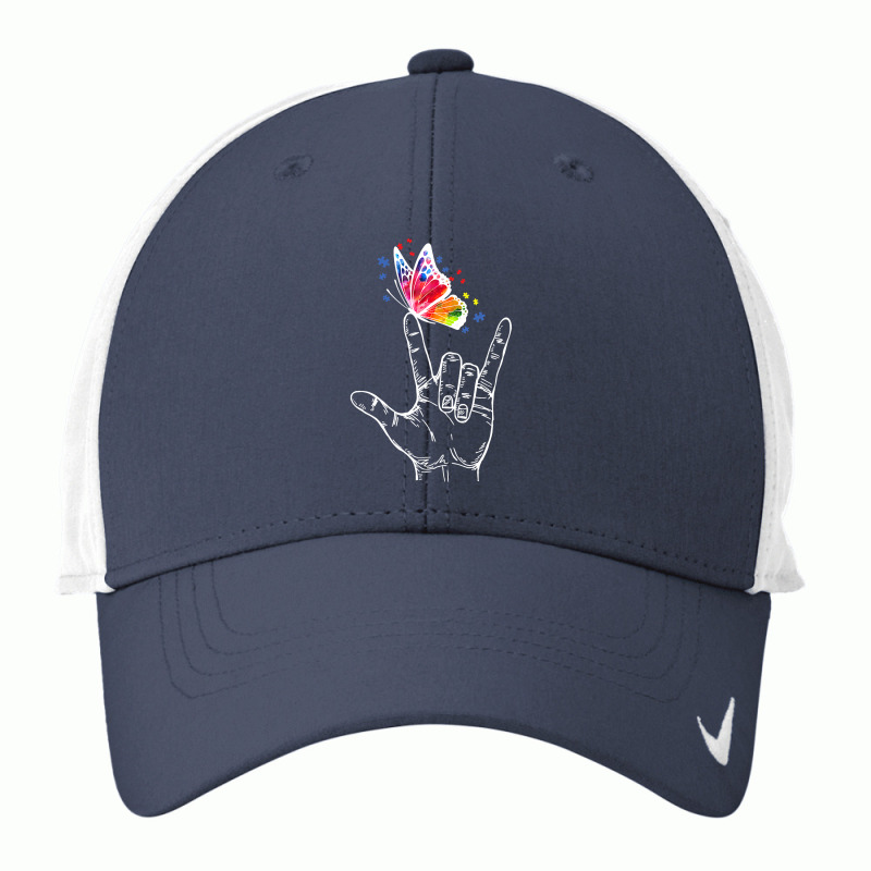 I Love You Hand Sign Language Butterfly Autism Awareness T Shirt Nike Dri-FIT Cap by bakien89 | Artistshot