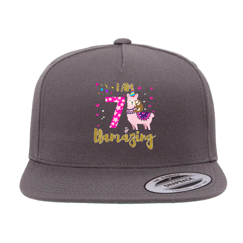 Kids I M 7 Years Old And Llamazing Funny 7th Birthday Sloth Llama 5 panel snapback cap by Tisha Brown | Artistshot