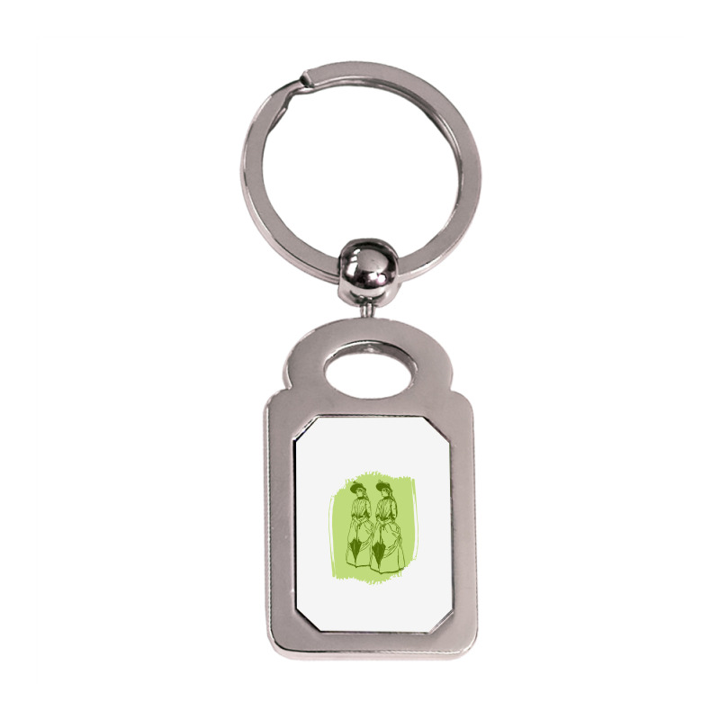 Women With Umbrellas Silver Rectangle Keychain | Artistshot