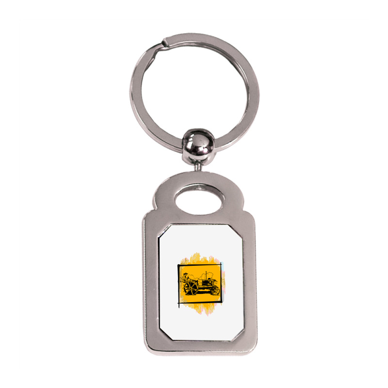 Old Tractor Silver Rectangle Keychain | Artistshot