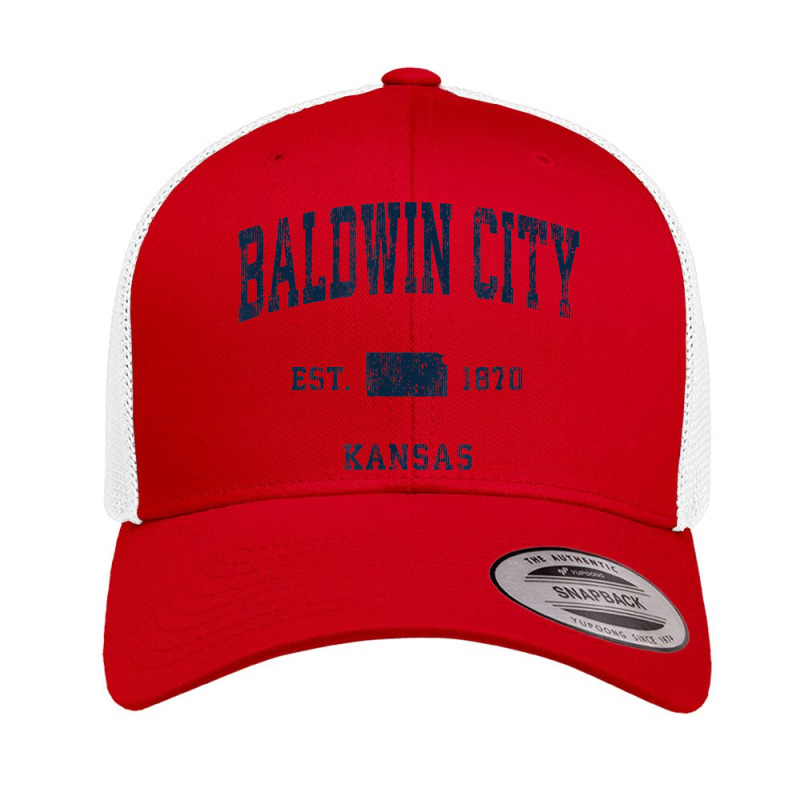 Baldwin City Kansas Ks Vintage Athletic Navy Sports Design Retro Trucker Cap | Artistshot