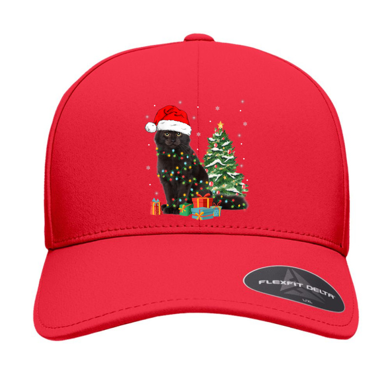 Black Cat Santa Tangled Up In Christmas Lights Xmas Tree Seamless Cap by Sombre | Artistshot