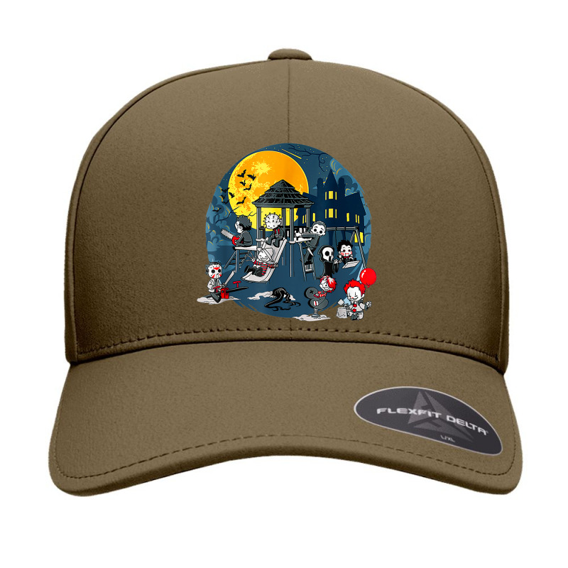 Horror Clubhouse In Park Halloween Spooky Characters Costume Seamless Cap | Artistshot