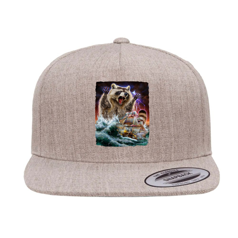 Monster Raccoon As Kraken Attack A War Ship At High Seas 5 panel snapback cap by AuturoMedero90 | Artistshot