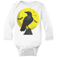 Crow, Bird, Birds, Black, Moon, Animal, Animalsbir Long Sleeve Baby Bodysuit | Artistshot