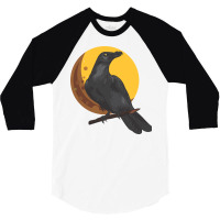 Crow, Bird, Birds, Black, Moon, Animal, Animals 3/4 Sleeve Shirt | Artistshot