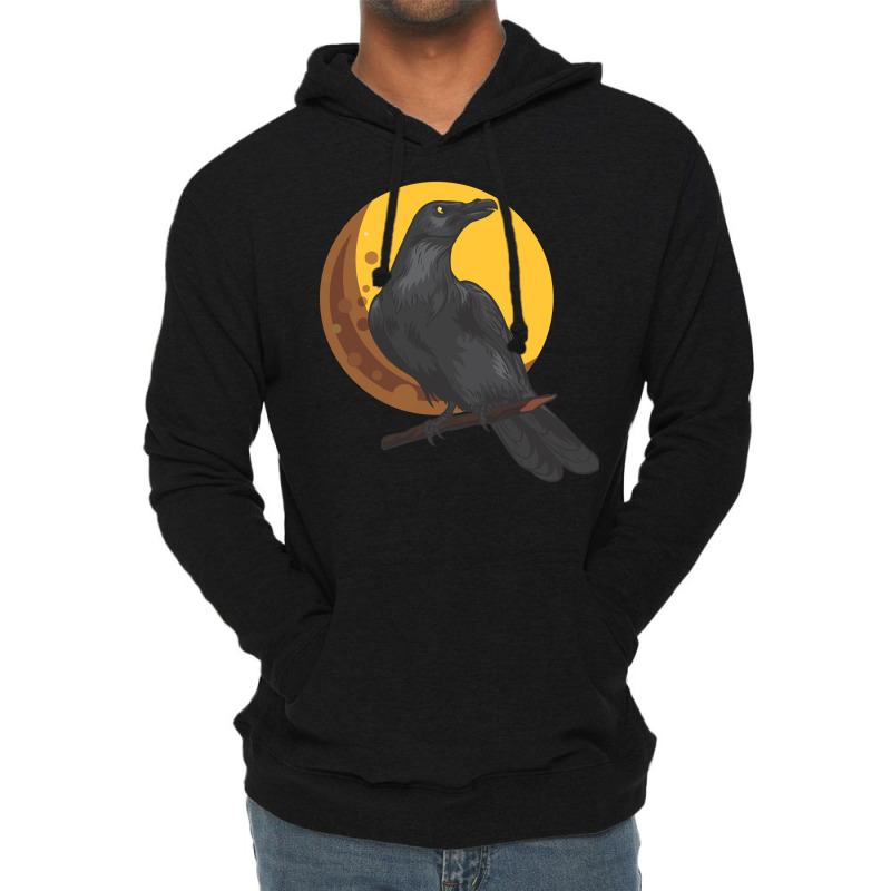 Crow, Bird, Birds, Black, Moon, Animal, Animals Lightweight Hoodie by HILstore | Artistshot