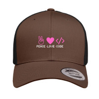 Peace Love Code Codingcoder Software Engineer Developer Programmer Gee Retro Trucker Cap | Artistshot