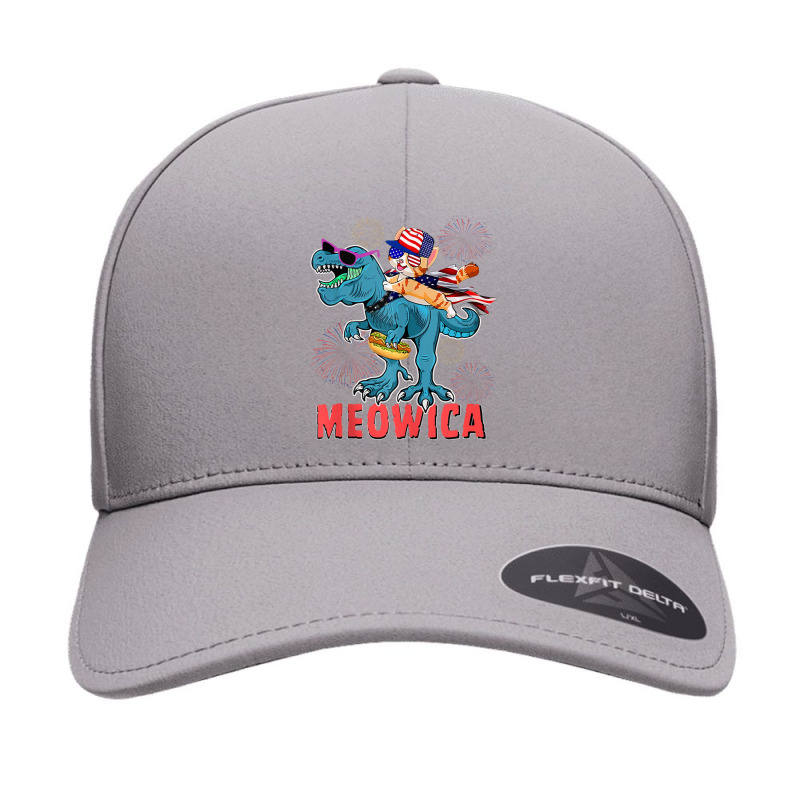 4h Of July Meowica Ca Riding Rex Dinosaur Usa Flag Boys Seamless Cap by cm-arts | Artistshot