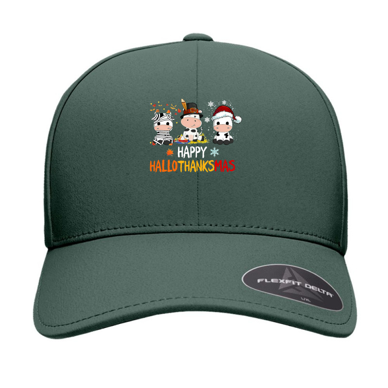 Cow Funny Cattle Happy Hallothanksmas Cow Dairy Xmas Farmer Cow Christ Seamless Cap | Artistshot