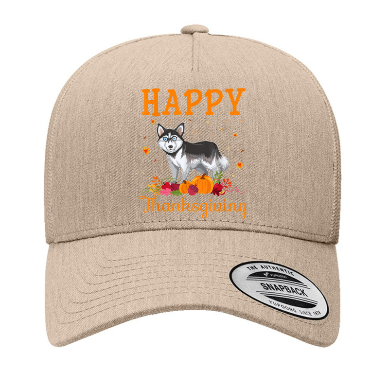 Retro Siberian Husky Dog Happy Thanksgiving Matching Pajamas Yupoong Trucker Cap by Color | Artistshot