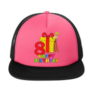 Kids 8 Years Old 8th Birthday Construction Worker Boy Children's Birth Foam Snapback Hat | Artistshot