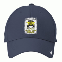 Childhood Cancer Warrior Support Squad Gold Ribbon Messy Bun Nike Dri-fit Cap | Artistshot