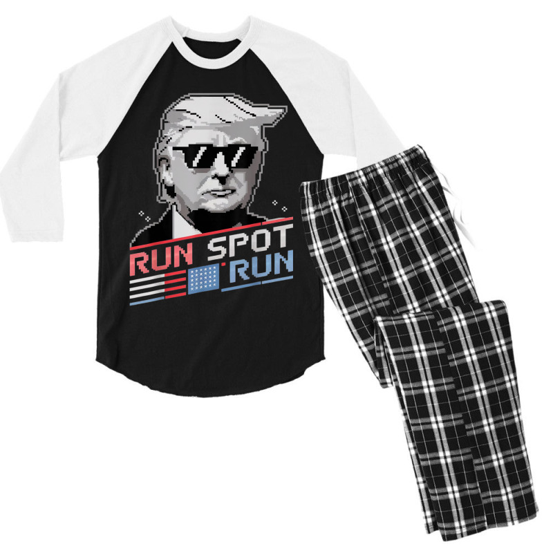 Run Spot Run, Funny Quote Debate Trump Kamala Elec Men's 3/4 Sleeve Pajama Set | Artistshot