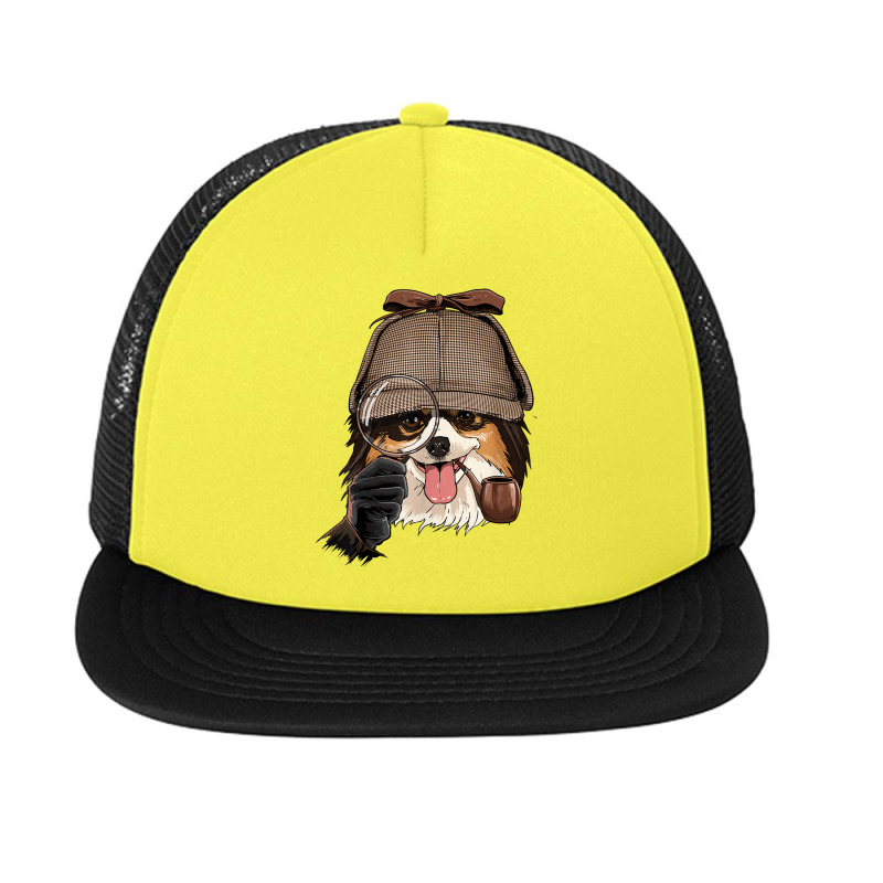 Detective Papillon Spy Investigator Puppy Pet Dog Lover Foam Snapback hat by Deluxe | Artistshot