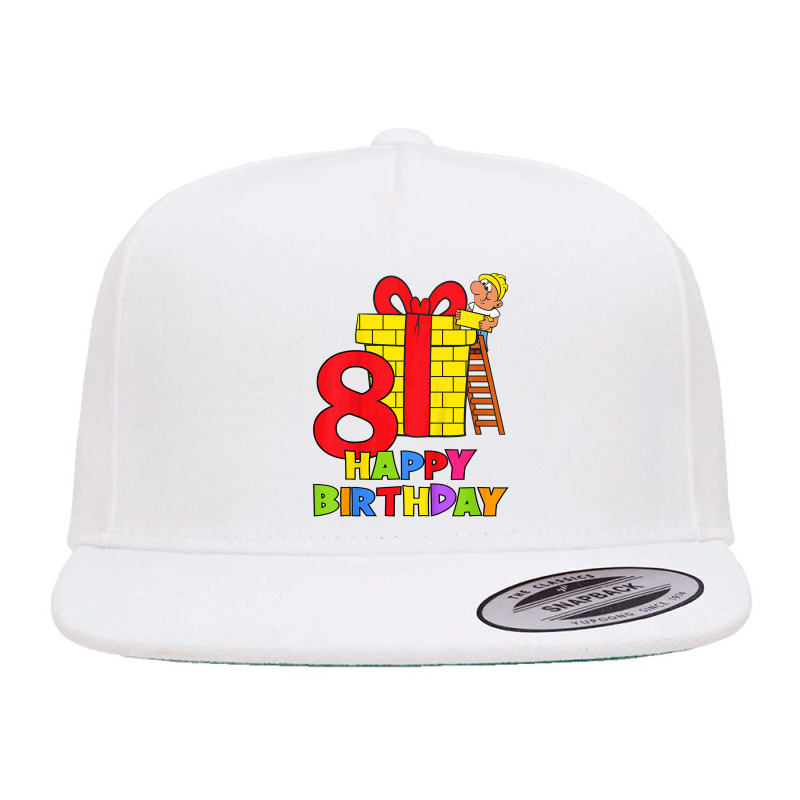 Kids 8 Years Old 8th Birthday Construction Worker Boy Children's Birth 5 Panel Snapback Cap | Artistshot