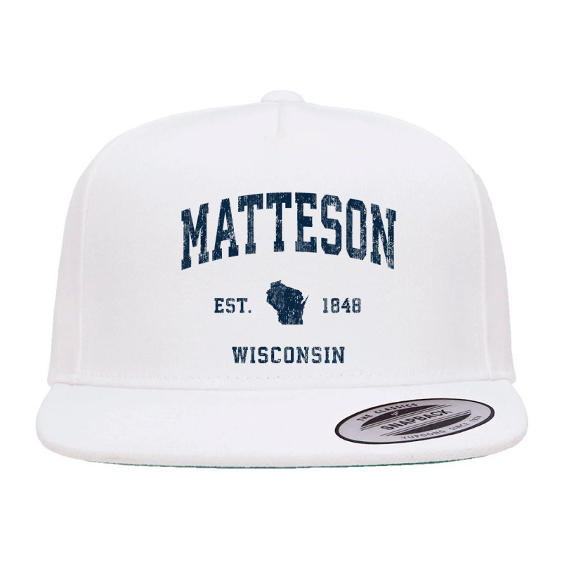 Matteson Wisconsin Wi Vintage Athletic Navy Sports Design 5 Panel Snapback Cap | Artistshot