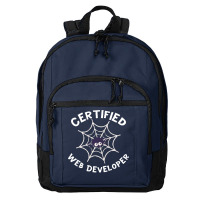 Halloween T  Shirt Certified Web Developer Halloween Spider In Web Tec Basic Backpack | Artistshot