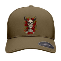 Bull Human Skull With Roses Seamless Cap | Artistshot