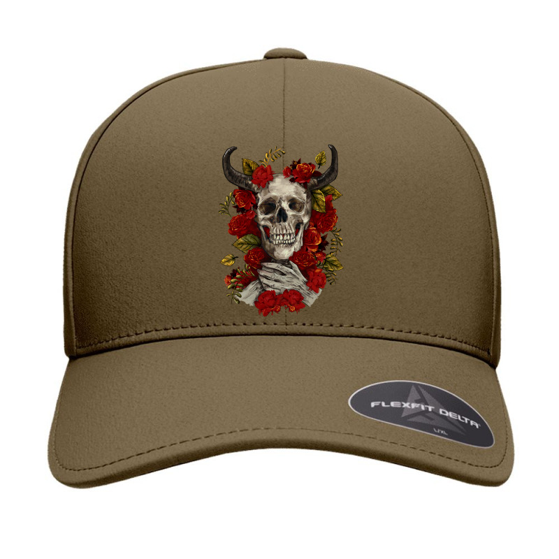 Bull Human Skull With Roses Seamless Cap by RanaPortraitStore | Artistshot