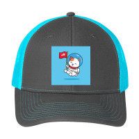 Funny Happy Flying Cute Cat With A White Space Suit Rising A Red Skele Pa Trucker Cap | Artistshot