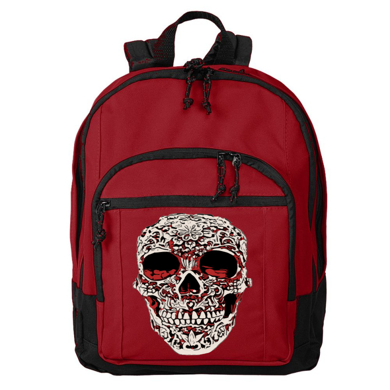 Skull T  Shirt Big Carved Red And White Skeleton Skull Head T  Shirt Basic Backpack | Artistshot