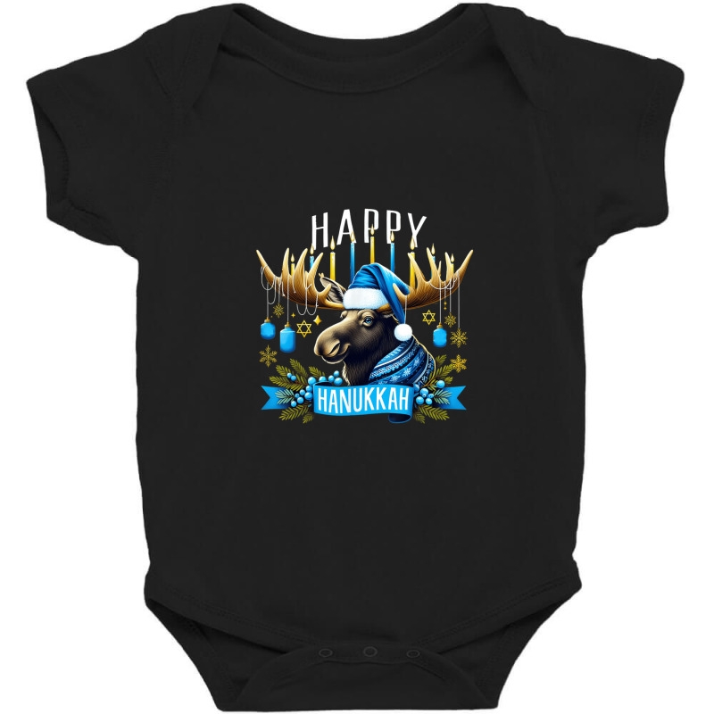 Happy Hanukkah Moose Menorah Jewish Baby Bodysuit | Artistshot