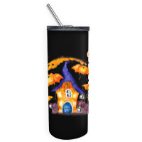 Whimsical Pumpkin House With Witch Skinny Tumbler | Artistshot