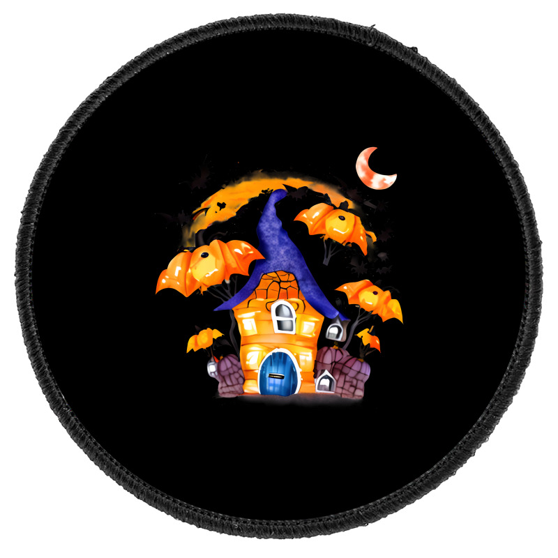 Whimsical Pumpkin House With Witch Round Patch | Artistshot