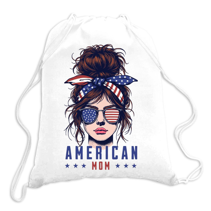 Messy Bun Hair American Flag Drawstring Bags | Artistshot