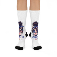 Messy Bun Hair American Flag Crew Socks | Artistshot