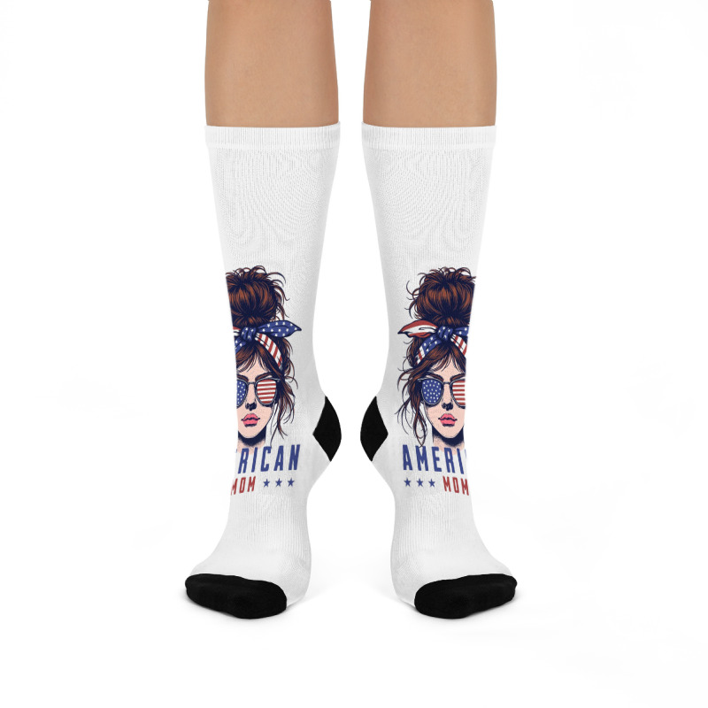 Messy Bun Hair American Flag Crew Socks | Artistshot