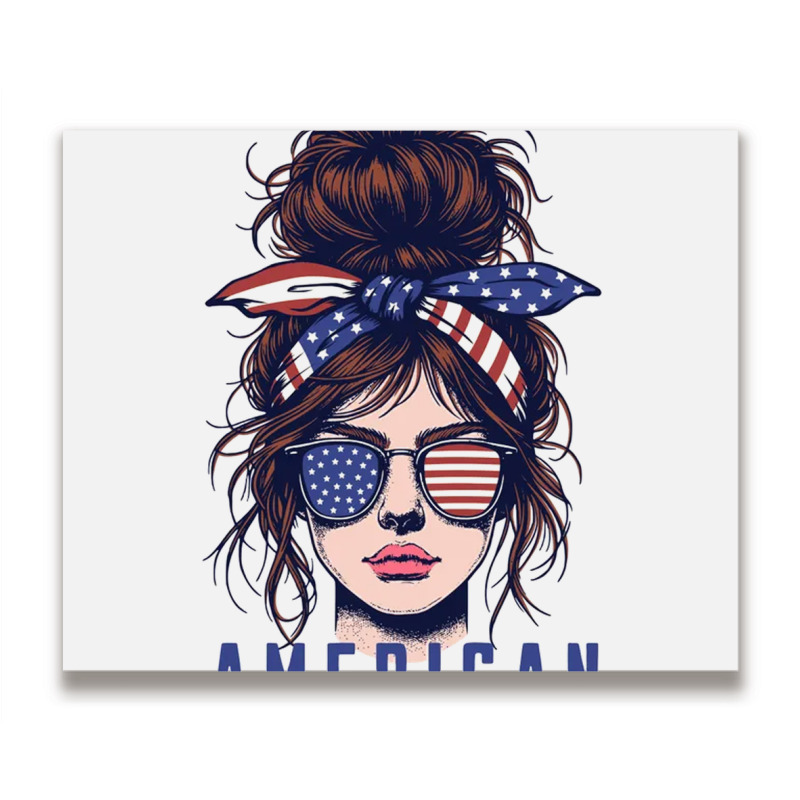 Messy Bun Hair American Flag Metal Print Horizontal | Artistshot