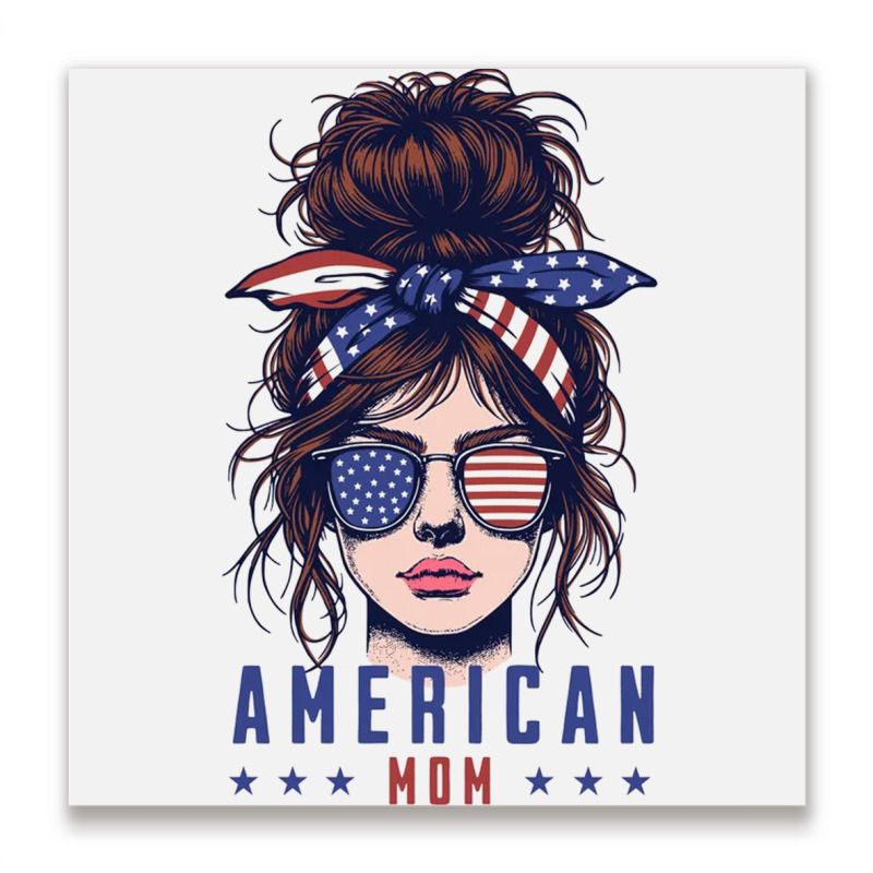 Messy Bun Hair American Flag Metal Print Square | Artistshot