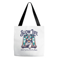 Slow Life - Dog Beach Graphic Tote Bags | Artistshot