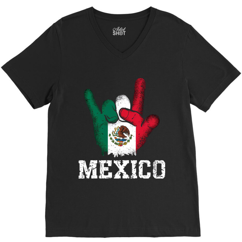 Hand Print Of Mexican Flag V-neck Tee | Artistshot