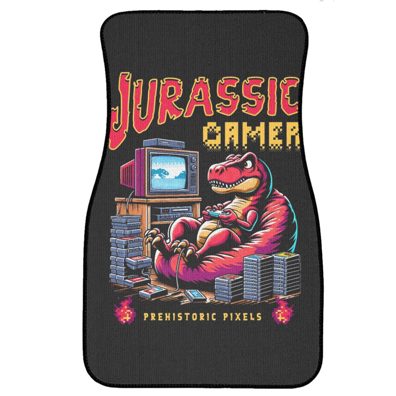 T Rex Playing Retro Games Front Car Mat | Artistshot