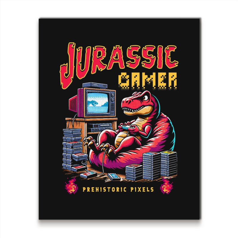 T Rex Playing Retro Games Metal Print Vertical | Artistshot