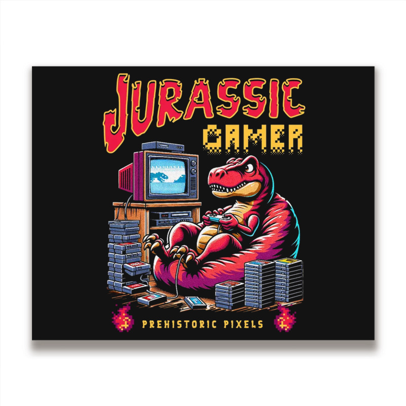 T Rex Playing Retro Games Metal Print Horizontal | Artistshot