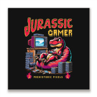 T Rex Playing Retro Games Metal Print Square | Artistshot