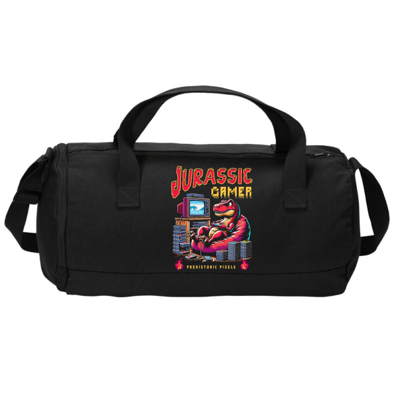 T Rex Playing Retro Games Duffel Bag | Artistshot