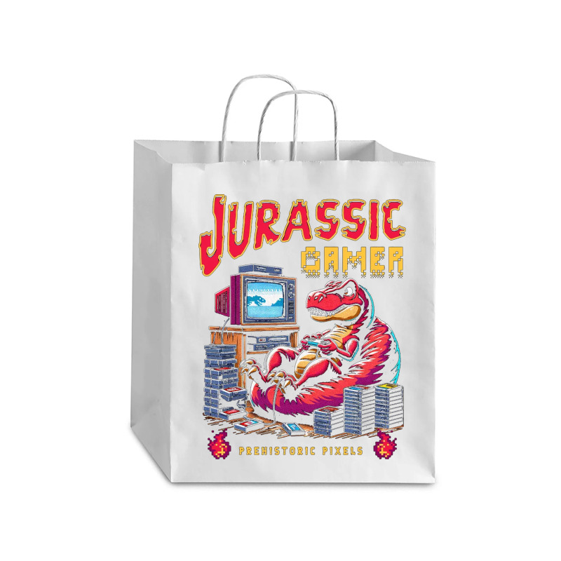 T Rex Playing Retro Games Debie Paper Bag - 10 X 5 X 13 | Artistshot