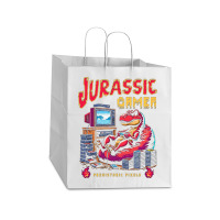 T Rex Playing Retro Games Take Out Paper Bag - 14 X 10 X 15 1/2 | Artistshot