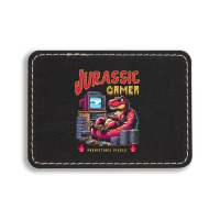 T Rex Playing Retro Games Rectangle  Leatherette Patch | Artistshot