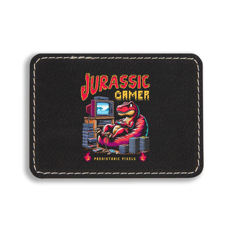 T Rex Playing Retro Games Rectangle  Leatherette Patch | Artistshot