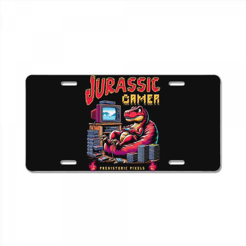 T Rex Playing Retro Games License Plate | Artistshot