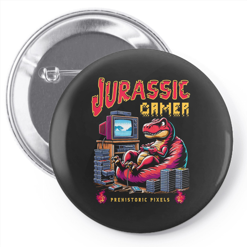 T Rex Playing Retro Games Pin-back Button | Artistshot