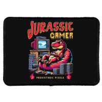 T Rex Playing Retro Games Rectangle Patch | Artistshot