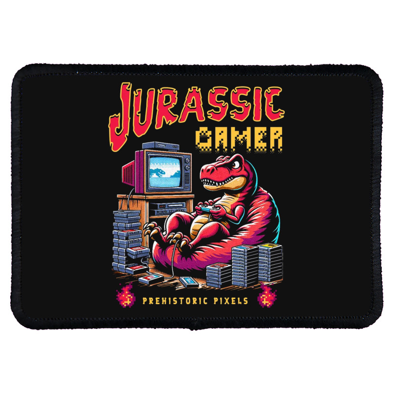 T Rex Playing Retro Games Rectangle Patch | Artistshot